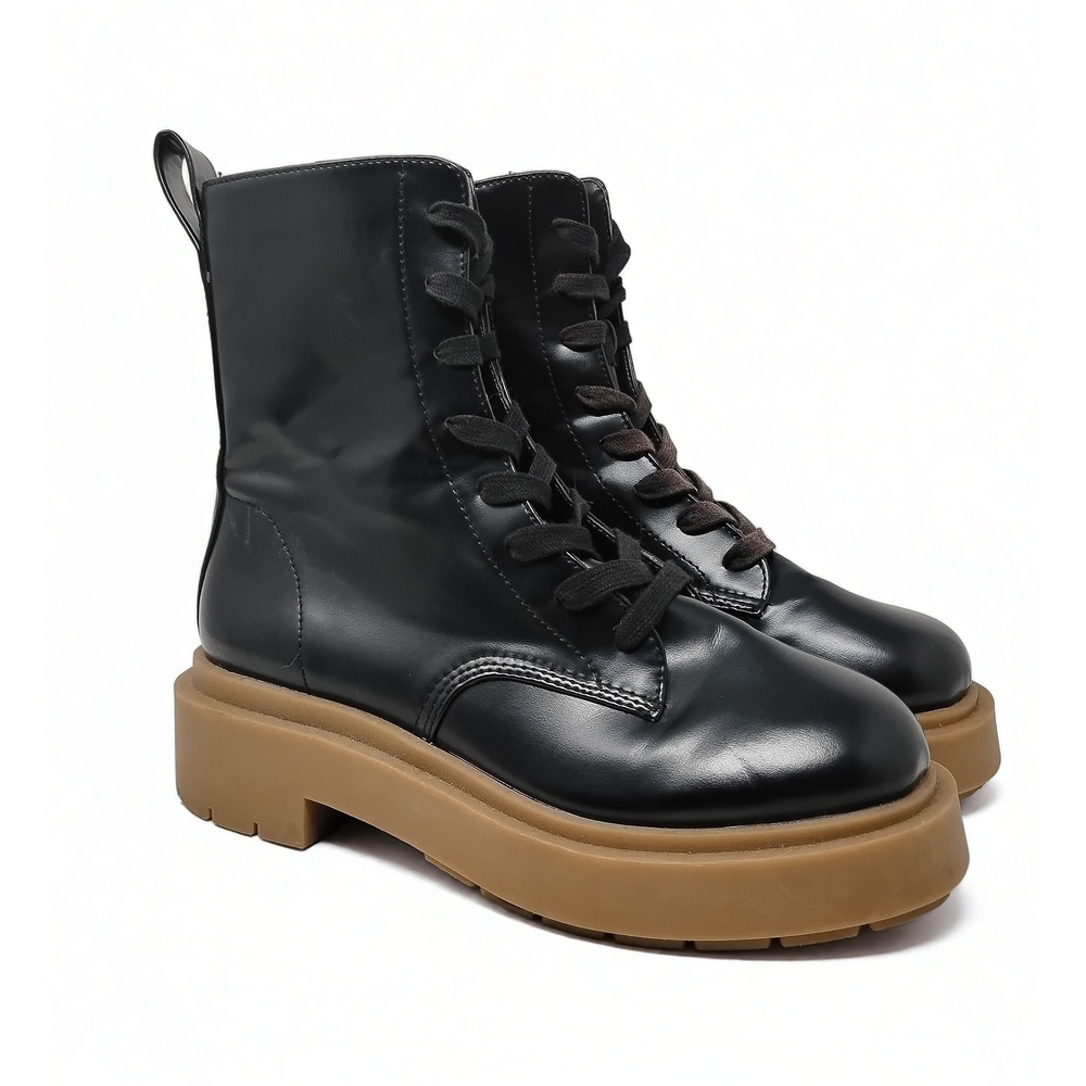 H&M Combat Boots Size 39 Platform Lug Sole Side Zip Lace Up Combat Booties